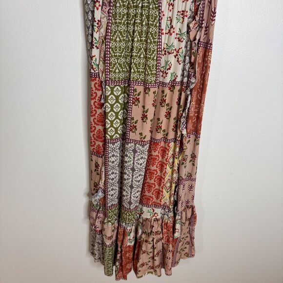 ATL The Label Dress Gypsiana ruffle ladies M Pink Boho Patchwork Maxi Rayon - Picture 4 of 15